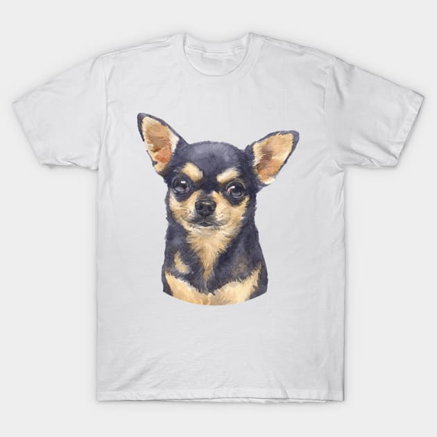 Cuite Black and Tan Chihuahua Watercolor Art T-Shirt by doglovershirts